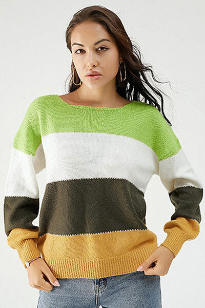 Light Gray Color Block Dropped Shoulder Sweater Sentient Beauty Fashions Apparel &amp; Accessories