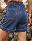 Dark Slate Gray High Waist Denim Cargo Shorts