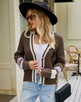 Rosy Brown Contrast Button Up Dropped Shoulder Cardigan