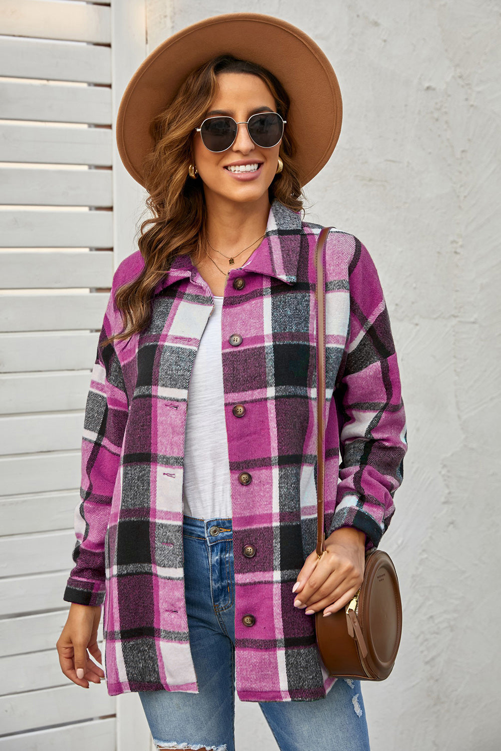 Gray Double Take Plaid Dropped Shoulder Pocketed Shirt Jacket Sentient Beauty Fashions Apparel &amp; Accessories