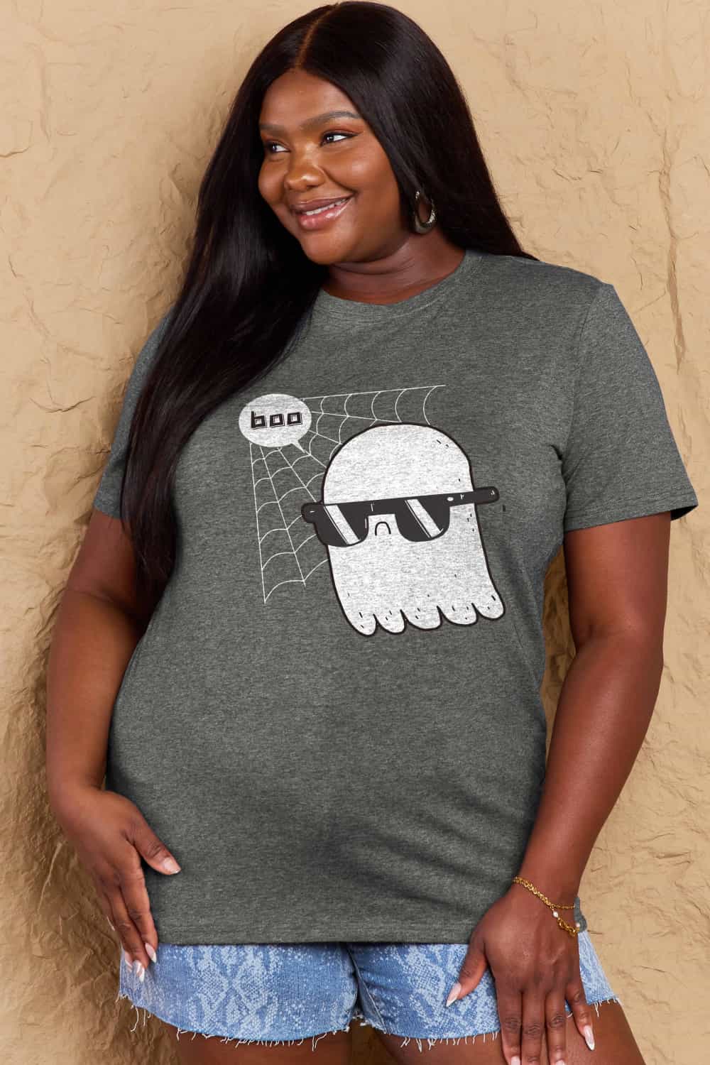 Dark Slate Gray Simply Love Full Size BOO Graphic Cotton Tee Sentient Beauty Fashions Apparel & Accessories