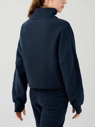 Light Gray Half Zip Pocketed Active Sweatshirt Sentient Beauty Fashions Apparel &amp; Accessories