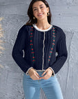 Light Slate Gray Graphic Cable-Knit Button Up Cardigan Sentient Beauty Fashions Apparel & Accessories