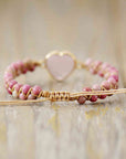 Tan Rose Quartz Heart Beaded Bracelet Sentient Beauty Fashions jewelry