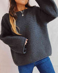 Gray Openwork Boat Neck Long Sleeve Sweater