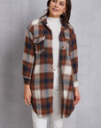 Dark Gray Plaid Button Up Dropped Shoulder Coat with Pockets Sentient Beauty Fashions Apparel & Accessories