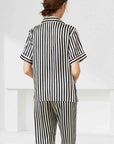 Light Gray Striped Short Sleeve Shirt, Pants, and Cami Pajama Set Sentient Beauty Fashions Apparel & Accessories