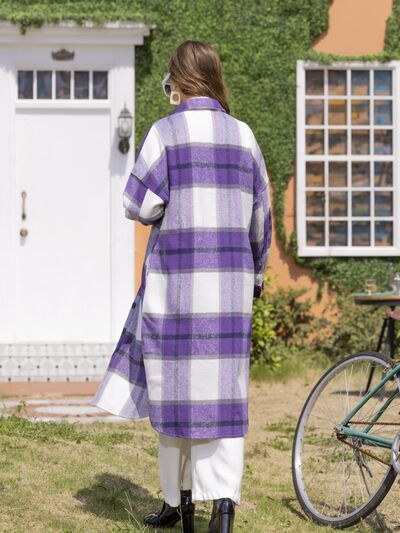 Rosy Brown Plaid Button Up Dropped Shoulder Coat Sentient Beauty Fashions Apparel &amp; Accessories