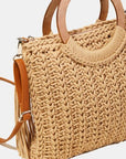 Fame Crochet Knit Convertible Tote Bag with Tassel
