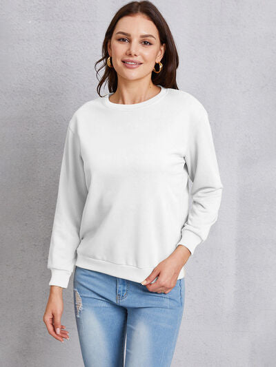 Gray Round Neck Dropped Shoulder Sweatshirt Sentient Beauty Fashions Apparel & Accessories
