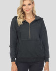 Light Gray Drawstring Half Zip Dropped Shoulder Hoodie Sentient Beauty Fashions Apparel & Accessories