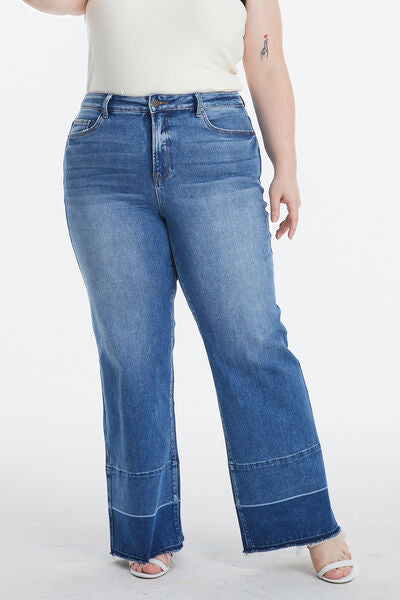 Dark Slate Blue BAYEAS Full Size High Waist Cat&#39;s Whisker Wide Leg Jeans Sentient Beauty Fashions Apparel &amp; Accessories
