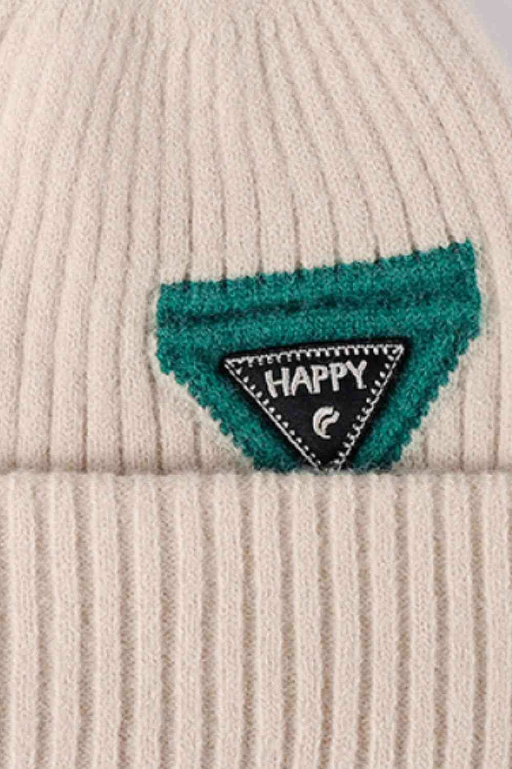 Gray HAPPY Contrast Beanie