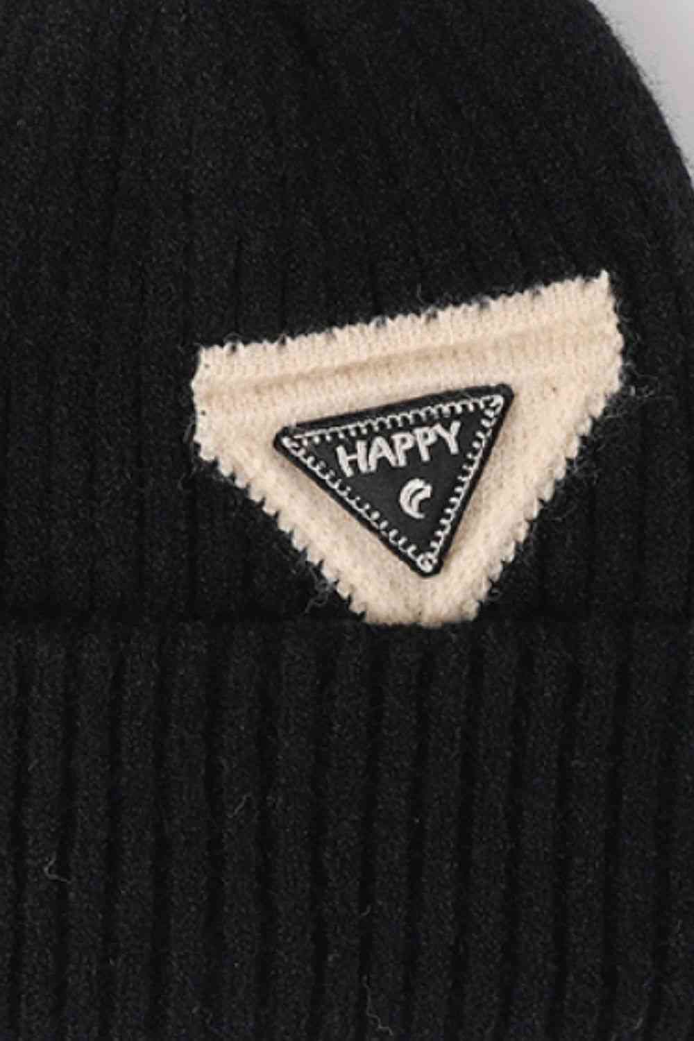 Black HAPPY Contrast Beanie