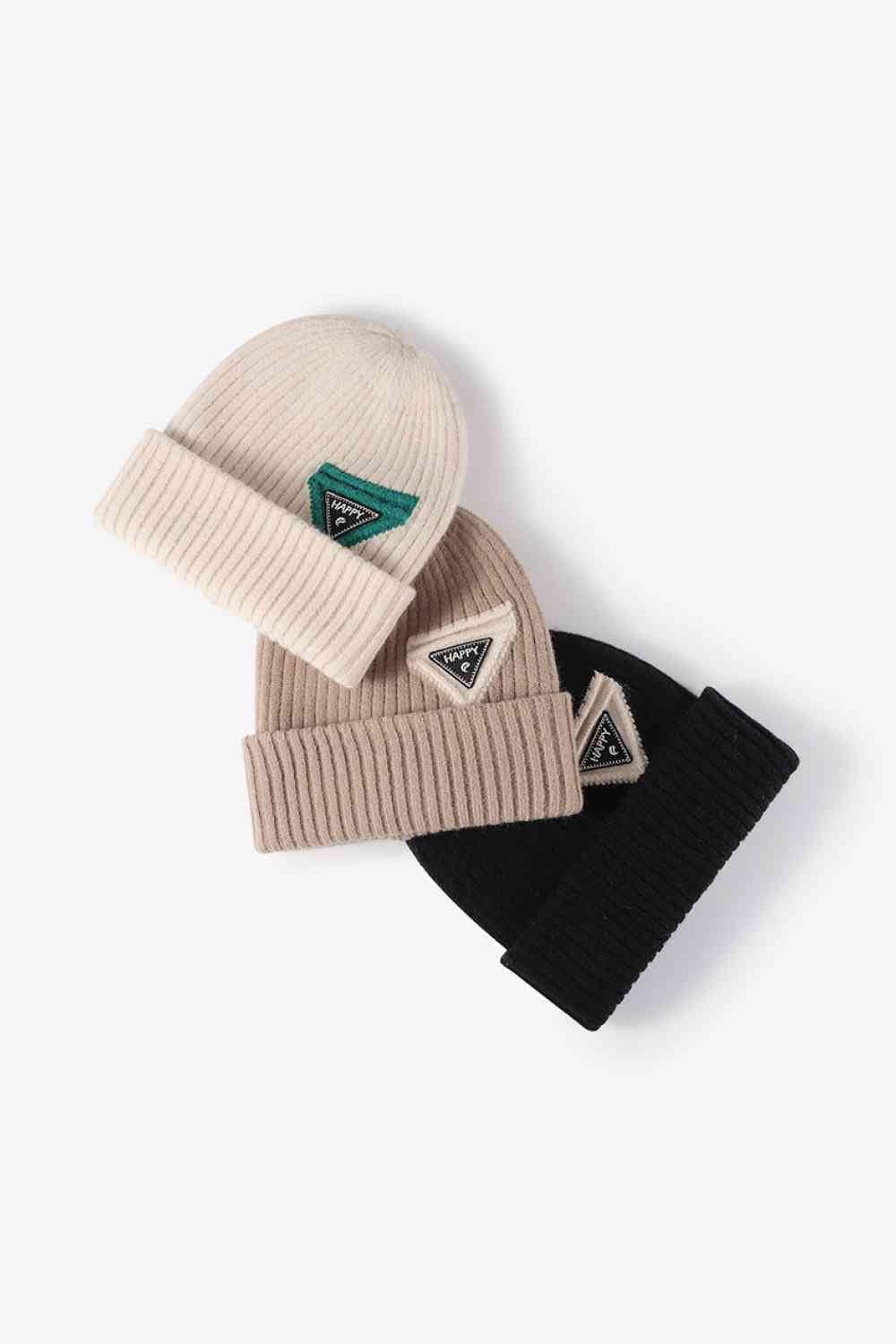 White Smoke HAPPY Contrast Beanie