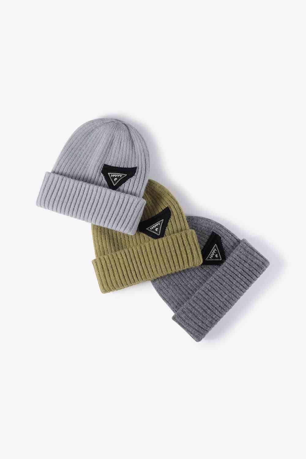 White Smoke HAPPY Contrast Beanie