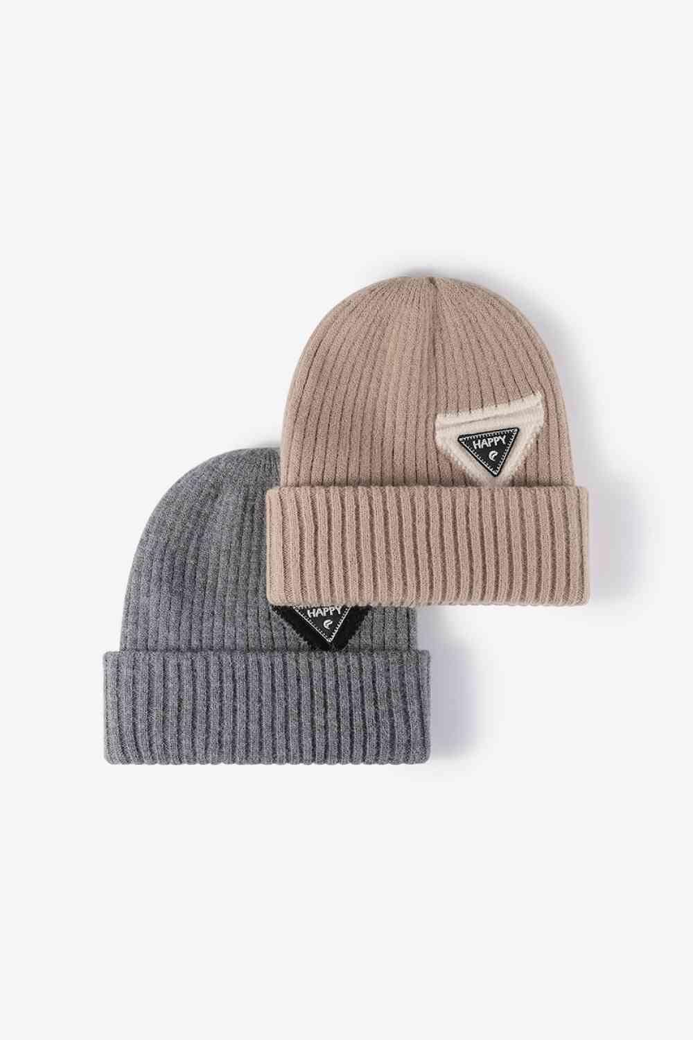 White Smoke HAPPY Contrast Beanie