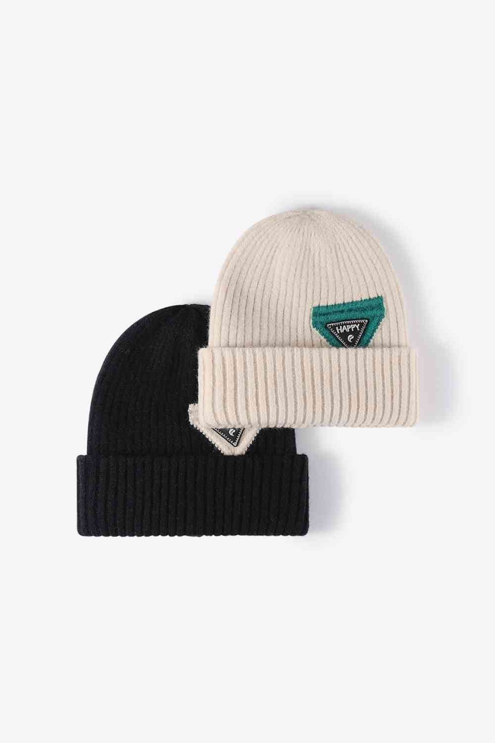 White Smoke HAPPY Contrast Beanie