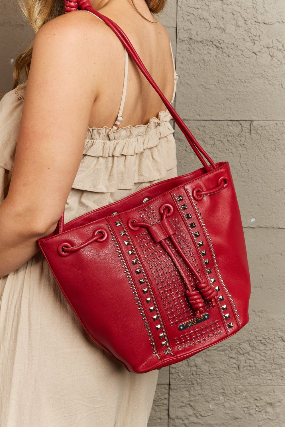 Rosy Brown Nicole Lee USA Amy Studded Bucket Bag