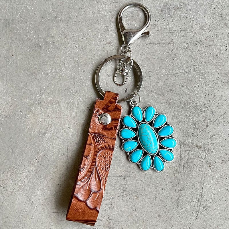 Gray Turquoise Genuine Leather Key Chain