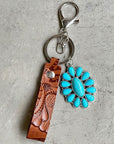 Gray Turquoise Genuine Leather Key Chain