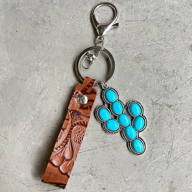 Gray Turquoise Genuine Leather Key Chain