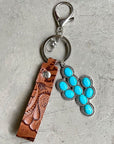 Gray Turquoise Genuine Leather Key Chain