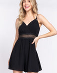 Black ACTIVE BASIC Waist Lace Trim Cami Romper