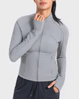 Light Gray Zip-Up Long Sleeve Sports Jacket