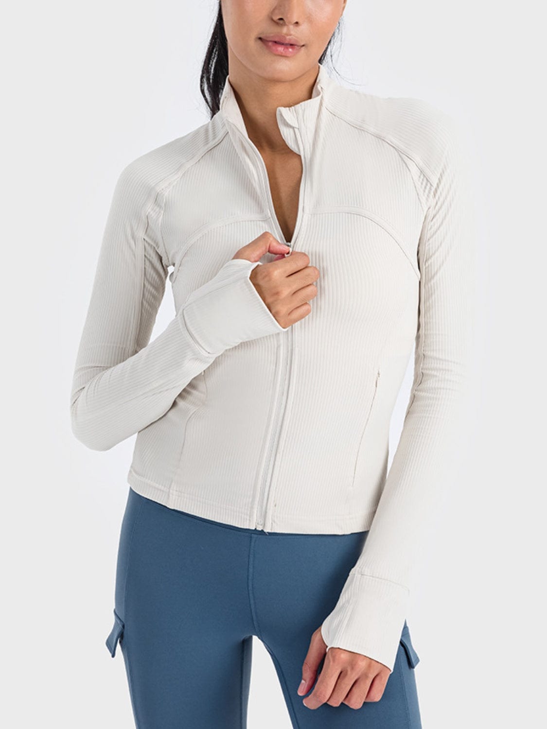 Light Gray Zip-Up Long Sleeve Sports Jacket