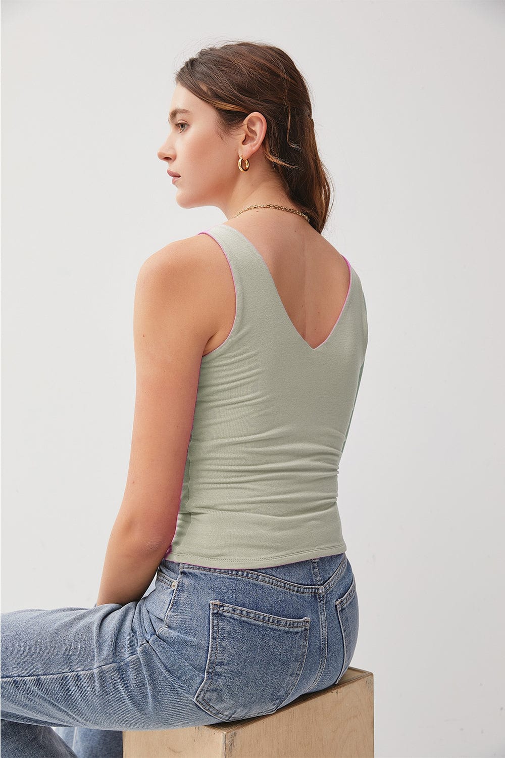 Light Gray Be Cool V-Neck Wide Strap Tank