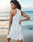 Light Gray Eyelet Grecian Neck Mini Dress