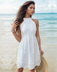 Light Gray Eyelet Grecian Neck Mini Dress