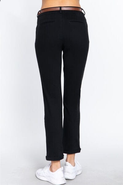 Black ACTIVE BASIC Cotton-Span Twill Straight Pants