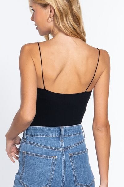 Dark Slate Blue ACTIVE BASIC Ribbed Round Neck Cami Bodysuit