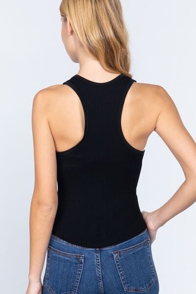 Light Gray ACTIVE BASIC Ribbed Round Neck Racerback Seamless Tank