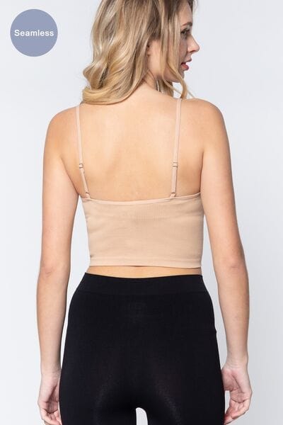 Light Gray ACTIVE BASIC Round Neck Crop Rib Seamless Cami