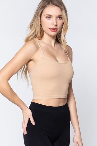 Light Gray ACTIVE BASIC Round Neck Crop Rib Seamless Cami