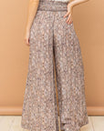 Tan And The Why Printed Smocked Waist Slit Wide Leg Pants