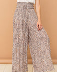 Tan And The Why Printed Smocked Waist Slit Wide Leg Pants