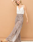 Tan And The Why Printed Smocked Waist Slit Wide Leg Pants