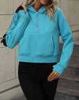 Slate Gray Zip-Up Raglan Sleeve Hoodie with Pocket