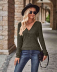 Dark Slate Gray Half-Zip V-Neck Long Sleeve Top