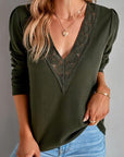 Dark Slate Gray Lace Trim V-Neck Top