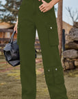 Dark Olive Green Loose Fit Long Jeans with Pockets