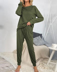 Gray Round Neck Top and Drawstring Pants Lounge Set