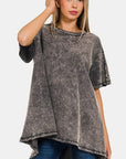 Dark Slate Gray Zenana Round Neck Dropped Shoulder Blouse