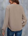 Light Slate Gray Asymmetrical Neck Buttoned Long Sleeve Top