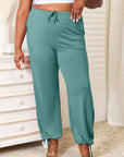 Light Gray Basic Bae Full Size Soft Rayon Drawstring Waist Pants with Pockets