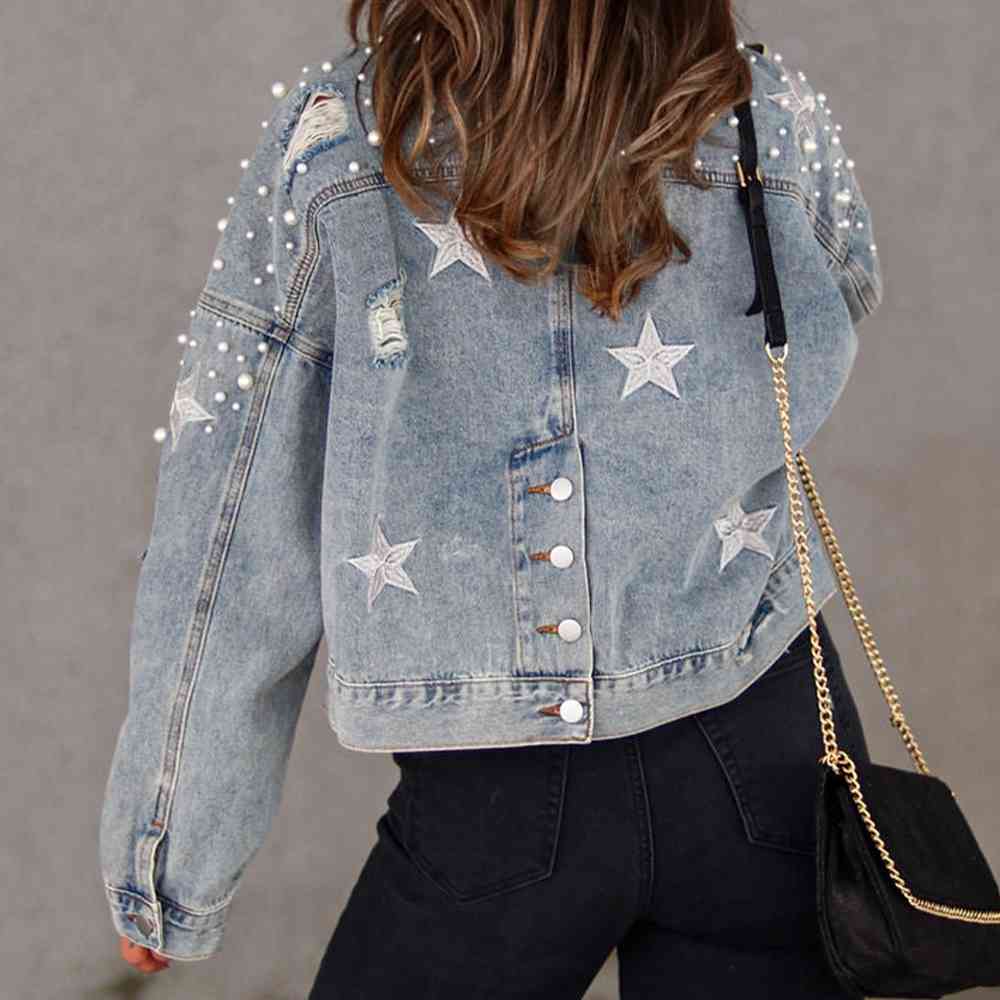 Light Slate Gray Bead Detail Denim Jacket